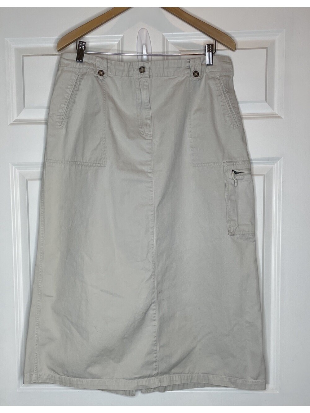 Paradise Bay Y2K Khaki Tan Cargo Midi Skirt 100% Cotton Women’s Size 14 Vintage